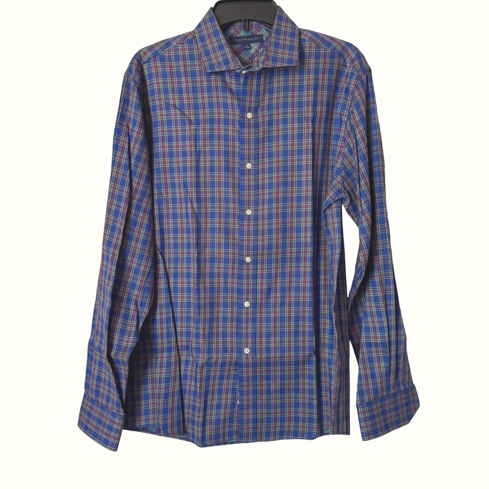 Tommy Hilfiger Dress Shirt Plaid Mens 16 34/35 Cotton Button Down